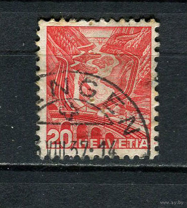 Швейцария - 1936 - Пейзажи. Железная дорога 20С - (есть тонкое место) - [Mi.301I] - 1 марка. Гашеная.  (Лот 66EJ)-T2P22