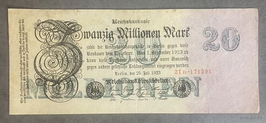 Банкнота 20 миллионов марок 1923 год. Веймарская республика