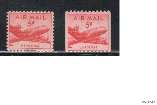 США-1947, (Мих.552 А+С), **/* , Авиапочта, Самолет, Дуглас (одиночка), 2 перфорации