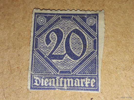 Германия Рейх 1920  Чистая служебная марка. Вырезка