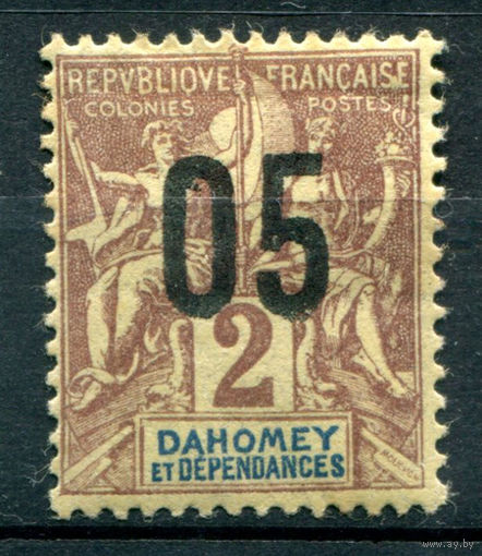 Французские колонии - Дагомея (Бенин) - 1912г. - аллегория, надпечатка 05 на 2 с - 1 марка - MH, жёлтые пятнышки на зубчиках перфорации [Mi 33]. #4-W1-105-A-1