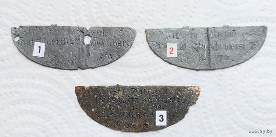 Жетоны индификационные ЛОЗ.Германия.ПМВ.(половинки)3 шт .