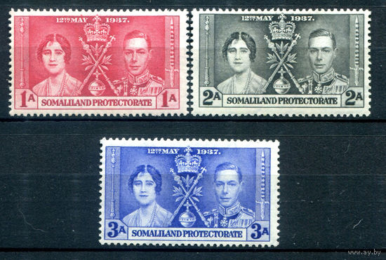 Британские колонии - Сомалиленд - 1937 - коронация короля Георга VI и королевы Елизаветы - 3 марки - полная серия, MH, MLH [Mi 74-76]. #2-Bc-56-A-1