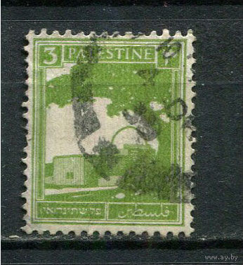 Британский мандат в Палестине - 1927/1942 - Могила Рахили 3М - (есть тонкое место) - [Mi.53] - 1 марка. Гашеная.  (Лот 47Fh)-T25P16
