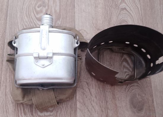 Котелок армейский и фляжка "тройка вдв" + подставка под горелку или сухое горючее