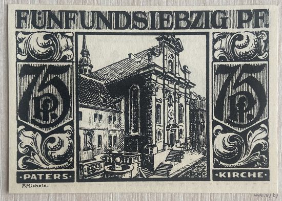 Нотгельд 75 пфеннигов 1921 год. Падерборн. Веймарская республика.