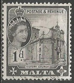 Мальта. Королева Елизавета II. Храм Победы. 1956г. Mi#239.