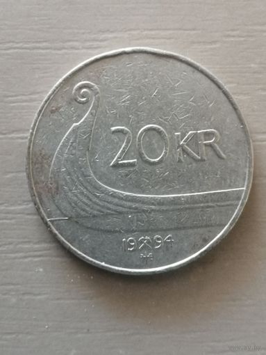 Норвегия 20 крон, 1994 год, KM# 453