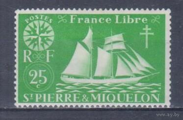 [865] Французские колонии. Сент-Пьер и Микелон 1942. Корабль.Парусник.25с. МNН