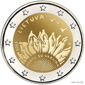 2 евро 2023  Литва Вместе с Украиной UNC из ролла