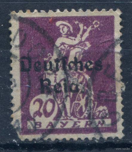 Веймарская Республика - 1920г. - надпечатки на марках Баварии, 20 Pf - 1 марка - гашёная. Без МЦ!