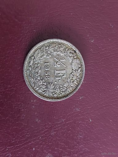 Монета 1/2 франка Швейцария 1958 год