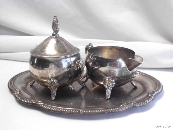 Сервиз Набор кофейный Сливочник+Сахарница на подносе Серебрение Германия