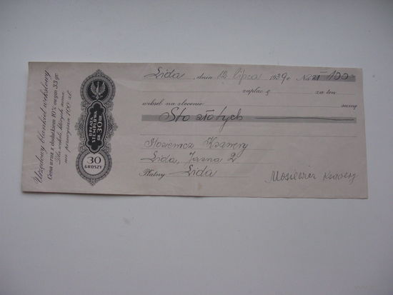 1939 г. Польша . Облигация 30 грошей