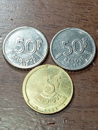 Бельгия 5 франков 1986 и 50 франков 1989 , 1993 года .