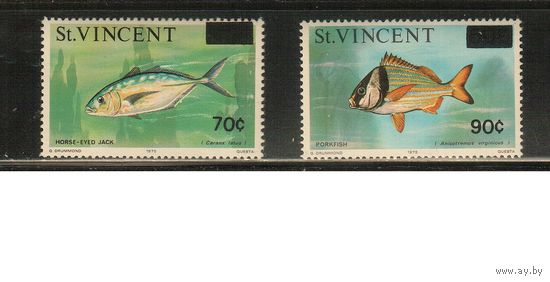 Сент-Винсент-1976(Мих.439-440) , **  , , Морская  Фауна ,  Рыбы,Надп. (полная серия)