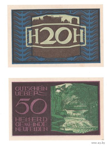 Австрия Нойфельден комплект из 2 нотгельдов 1920 года. Состояние UNC!