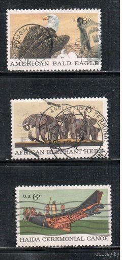 США-1970, (Мих.999-1001) , гаш. , Фауна, Индейцы , 3 марки