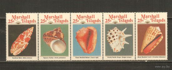 Маршалловы  острова-1989 (Мих.212-216) , ** , Морская фауна, Раковины  (полная серия)