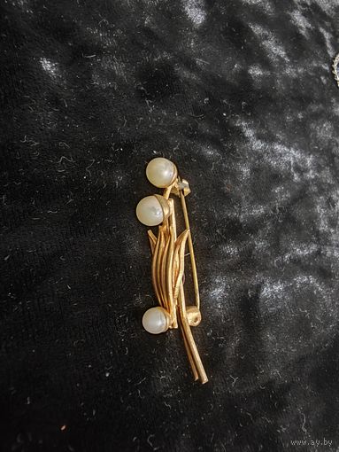 Позолоченная брошь букет СССР