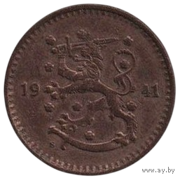 Финляндская Республика. 1 марка 1941. Медь