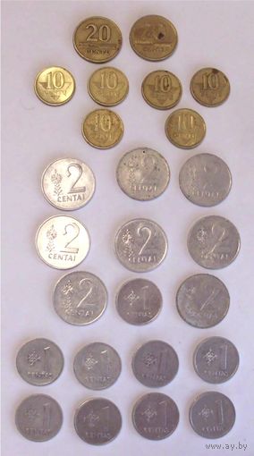 Литва 1, 2, 10, 20 центов 1991-2014 25 монет одним лотом