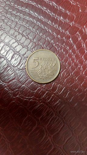 Монета 5 грошей 1992 г. Польша. Хорошая!