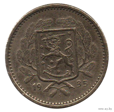 ФИНЛЯНДСКАЯ РЕСПУБЛИКА. 20 марок 1935 S. 31 мм. НЕЧАСТАЯ (тираж 250000)