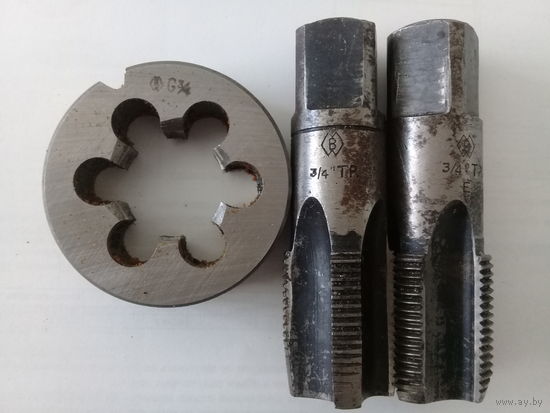 Набор Плашка и Комплект Метчиков (черновой и чистовой) G3/4'' времен СССР, одним лотом.