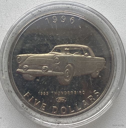 Маршалловы острова 5 долларов 1996 г. Классические автомобили Ford.  1955. Thunderbird