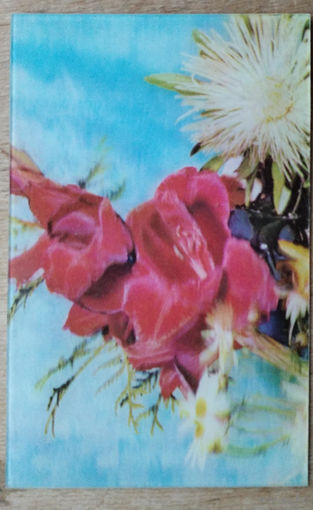 Емельянова В. Стереооткрытка. Цветы. 1975 г. Подписана.