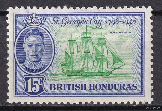 72m.BrKCI. Великобритания. Колонии. Британский Гондурас. Стандарт. Георг VI. 1949 г. 15C. Mi.#133. MNH.