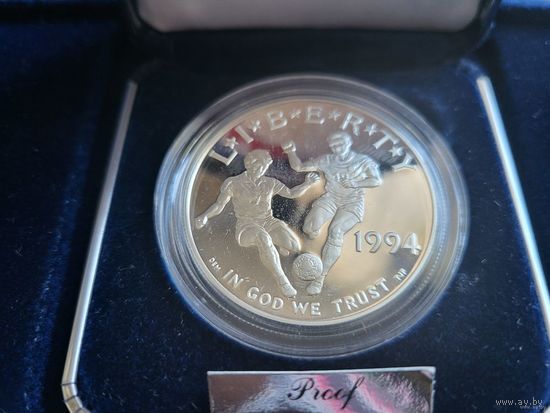 1 доллар 1994 США Чемпионат мира по футболу 1994! Серебро 925 пробы 26,73 грамм! ОБМЕН!