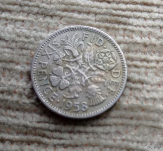 Werty71 Великобритания 6 пенсов 1958 Елизавета 2