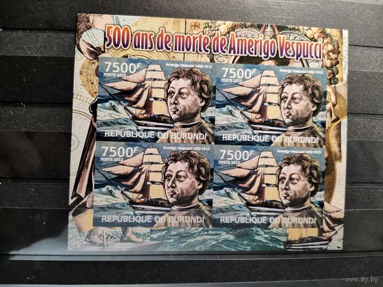 Бурунди 2012г. Парусные корабли - 500 лет со дня смерти Америго Веспуччи, 1452-1512 гг.**