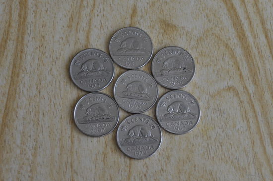 Канада 5 центов 1965,72,75,81,86,98,07 г.
