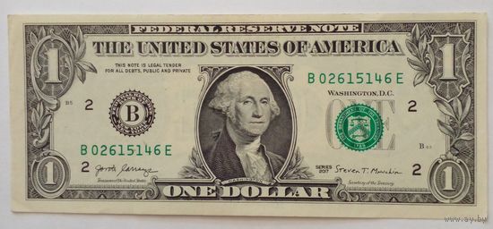 США 1 доллар 2017 г Серия В 02615146 Е,UNC.Без обращения.