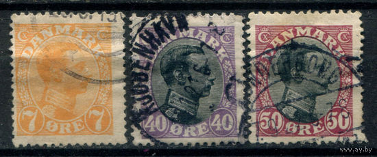 Дания - 1918/20г. - король Кристиан X - 3 марки - гашёные, одна марка с утончением. #3-WB-91-KS-8