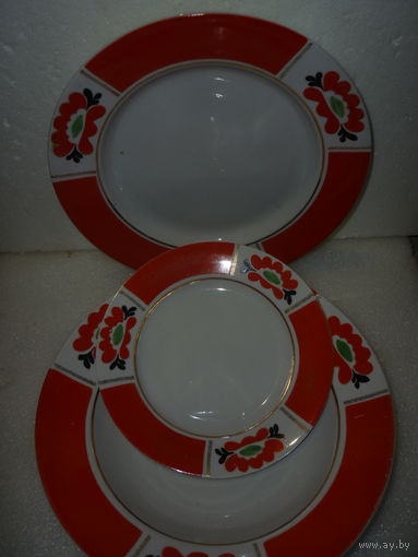 3 Тарелки. Ручная роспись.СССР. Дружковский ф-вый завод