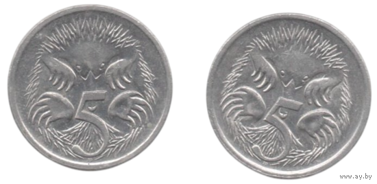 Содружество Австралии ( Австралия ). 5 центов 1988, 1996. Фауна. Ехидна. 2-й тип портрета. Цена за одну монету.