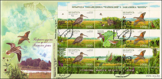 Беларусь 2007 год  Конверт первого дня Природа заповедника Чапкяляй и заказника Котра. Совместный выпуск Беларуси и Литвы.