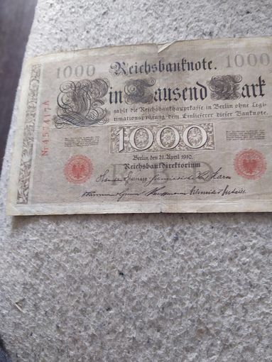 Банкнота 1000 марок 1910 красная печать
