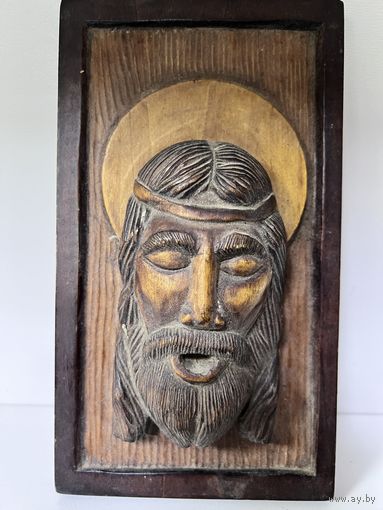 Икона спас обьемная резьба дерево с рубля