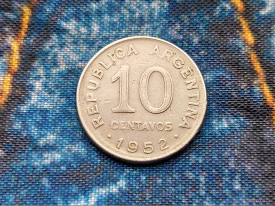 Аргентина. 10 сентаво 1952, рубчатый гурт, немагнетик.