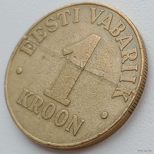 Эстония 1 крона 1998 Брак слоение заготовки + линейная царапина штемпеля