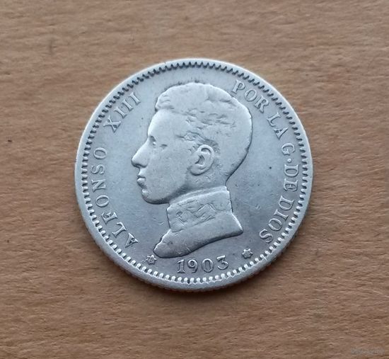 Испания, 1 песета 1903 г., серебро 0.835, Альфонсо XIII (1886-1931)