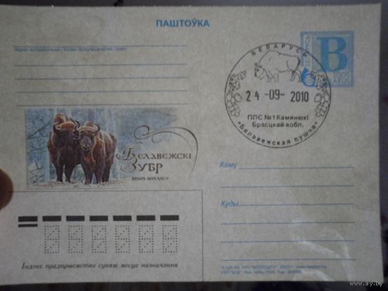 Беларусь 2005 ПК с "В" Беловежский зубр с ХППДШ "Каменюки" ВОДЯНОЙ ЗНАК