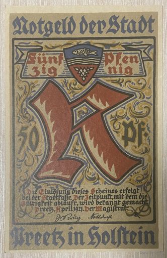 Нотгельд 50 пфеннигов 1921 год. Прец. Веймарская республика.