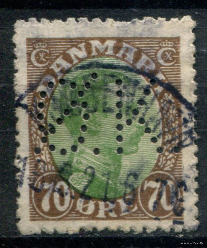 Дания - 1918/20г. - король Кристиан X, перфин, 70 О - 1 марка - гашёная [Mi 107]. #3-WB-91-KS-8