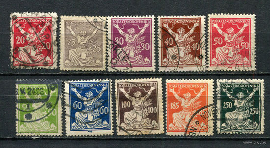 Первая Чехословацкая республика - 1920/1922 - Аллегория Республики - (ном. 100 с тонким местом) - 10 марок. Гашеные.  (Лот 88FR)-T25P27
